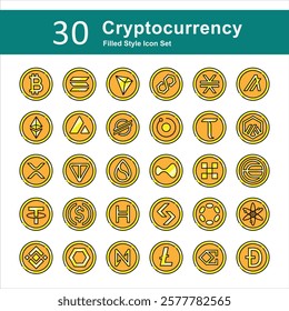 Illustration of Cryptocurrency Collection design Filled Icon.Illustration of Cryptocurrency Collection design Filled Icon. Cryptocurrency Illustration Icon Pack. Set of Cryptocurrency Filed Icon