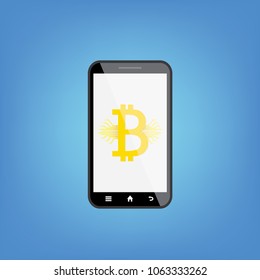 Illustration of cryptocurrency.Flat  design concept of cryptocurrency technology.Bitcoin and technology of smartphone