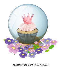 Illustration einer Kristallkugel mit einem Kuchen auf weißem Hintergrund – Stockvektorgrafik