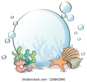 Illustration of a crystal ball with seashells on a white background