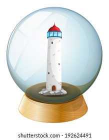 Ilustración de una bola de cristal con una torre en el interior sobre un fondo blanco