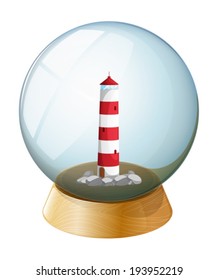 Ilustração de uma bola de cristal com uma torre dentro em um fundo branco