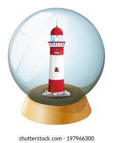 Illustration einer Kristallkugel mit einem Turm auf weißem Hintergrund