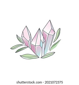 Illustration of crystals with leaves.
