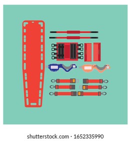 Illustration of the C-spine and Spinal immobilizer equipment  set. 