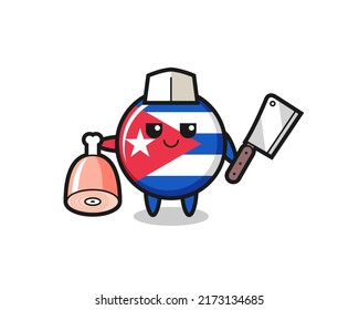 Illustration of cuba flag badge character as a butcher , cute style design for t shirt, sticker, logo element