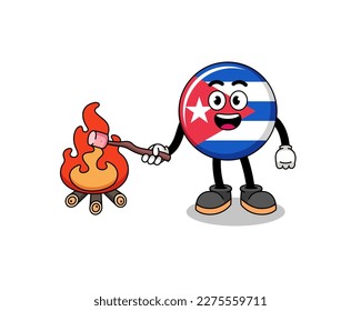 Illustration of cuba flag burning a marshmallow , character design