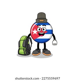 Illustration of cuba flag mascot as a hiker , character design