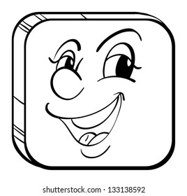 Illustration of a cube with a happy face on a white background