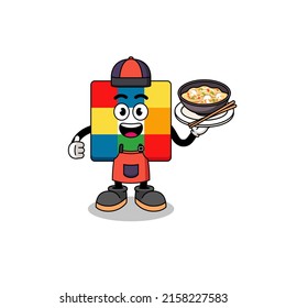 Illustration of cube puzzle as an asian chef , character design