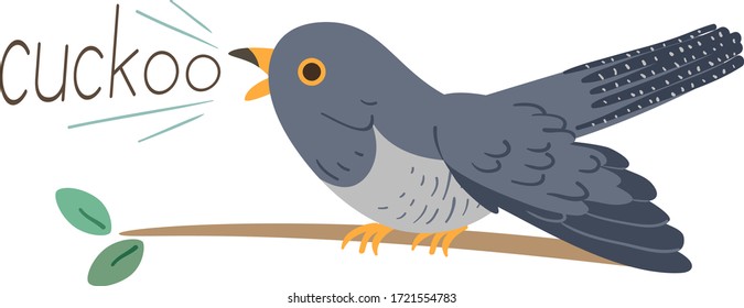 Illustration of a Cuckoo Bird on a Tree Branch Making Cuckoo Sound