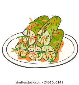 Ilustración de kimchi de pepino. una comida tradicional coreana.