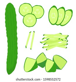 Illustration of cucumbers in various ways