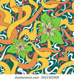 illustration of a cultural batik pattern with a seamless bold line flower motif