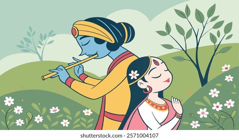 illustration, culture, flute, editable, bansuri, background, celebration, festival, greeting, janmashtami, murli, religion, vishnu, lord, religious, hindu, traditional, hinduism, mythology, 