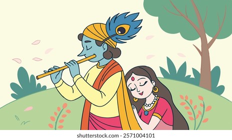 illustration, culture, flute, editable, india, bansuri, background, celebration, festival, greeting, janmashtami, murli, religion, vishnu, lord, religious, hindu, traditional, hinduism, mythology 