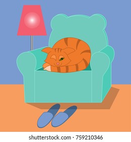 Illustration Cunning Cat Sleeping On Couch Stock Vector (Royalty Free ...