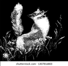
Illustration of a cunning fox in scratching technique