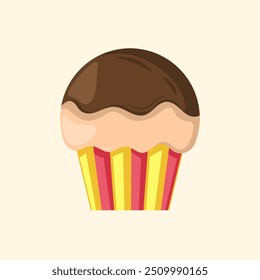 Illustration of a cup cake in cartoon style. Food pastry flat design concept isolated