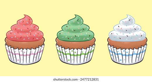 illustration of cup cake
strawberry, melon and vanilla