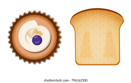 Illustration Cup cake and Toast Vector isolated with white background
