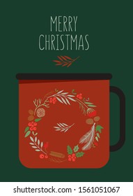 Illustration of the cup and Christmas ornament