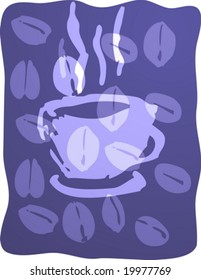Ilustración de una taza de café, boceto dibujado a mano áspero