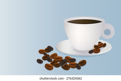 illustration of cup of coffee and coffee beans