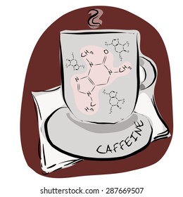 Illustration with the cup of coffee and caffeine formula