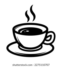 Illustration of the cup of coffee. Design element for logo, label, sign, badge. Vector illustration