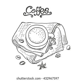 Illustration of cup of coffee in hand drawn style