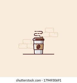 Illustration of a cup of coffee with logo. Flat style vector. 