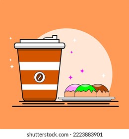 ilustración de una taza de café y minidonuts