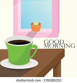 Illustration of A cup coffee in the morning. Good morning poster