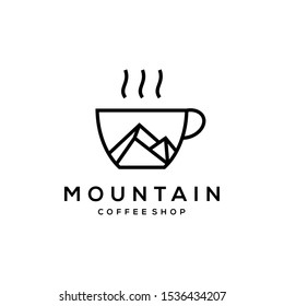 Illustration cup Coffee with mountain logo design Vector 