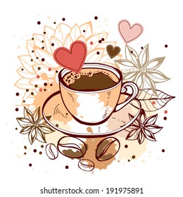 illustration of a cup of coffee and vanilla