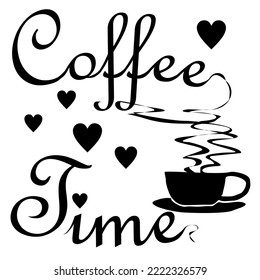 illustration of a cup of coffee and a written text, coffee time.