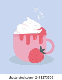  Illustration with Cup Drink at Vanilla Cream and PStrawberry Syrup
