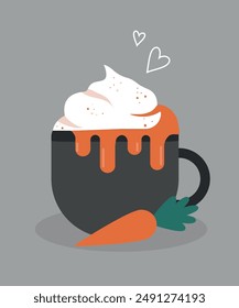 Illustration with Cup Drink at Vanilla Cream and Carrot Syrup