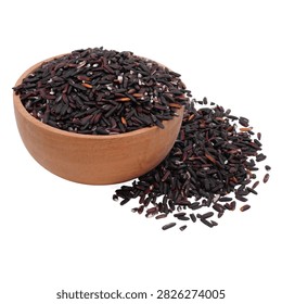 Illustration of a cup filled with black rice grains, with scattered grains on a cutout background