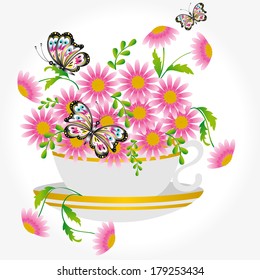 Illustration of cup with flowers
