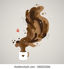 Illustration of a cup with flowing coffee. EPS10