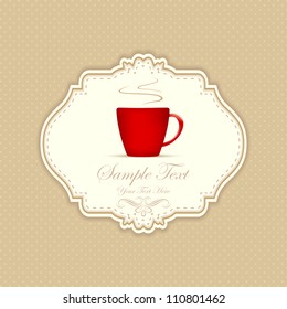 illustration of cup of hot coffee cup on patterned background