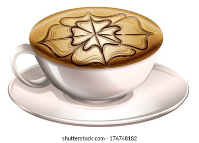 Illustration of a cup of hot coffee on a white background
