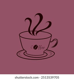 Ilustración de una taza de café caliente sobre un fondo marrón