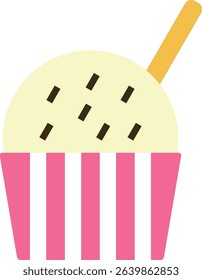 Illustration of a cup ice cream (chocolate chip vanilla) icon