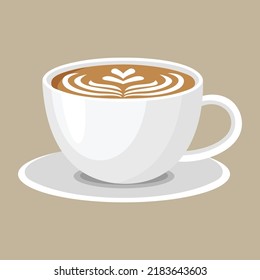 Illustration of a cup of latte coffee in the form of love.