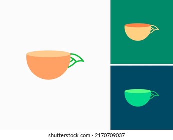 ILLUSTRATION CUP WITH LEAF ELEMENT LOGO DESIGN VECTOR