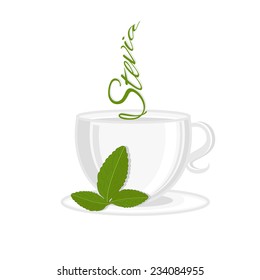 Illustration of cup with leaf stevia. vector