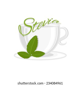 Illustration of cup with leaf stevia. vector